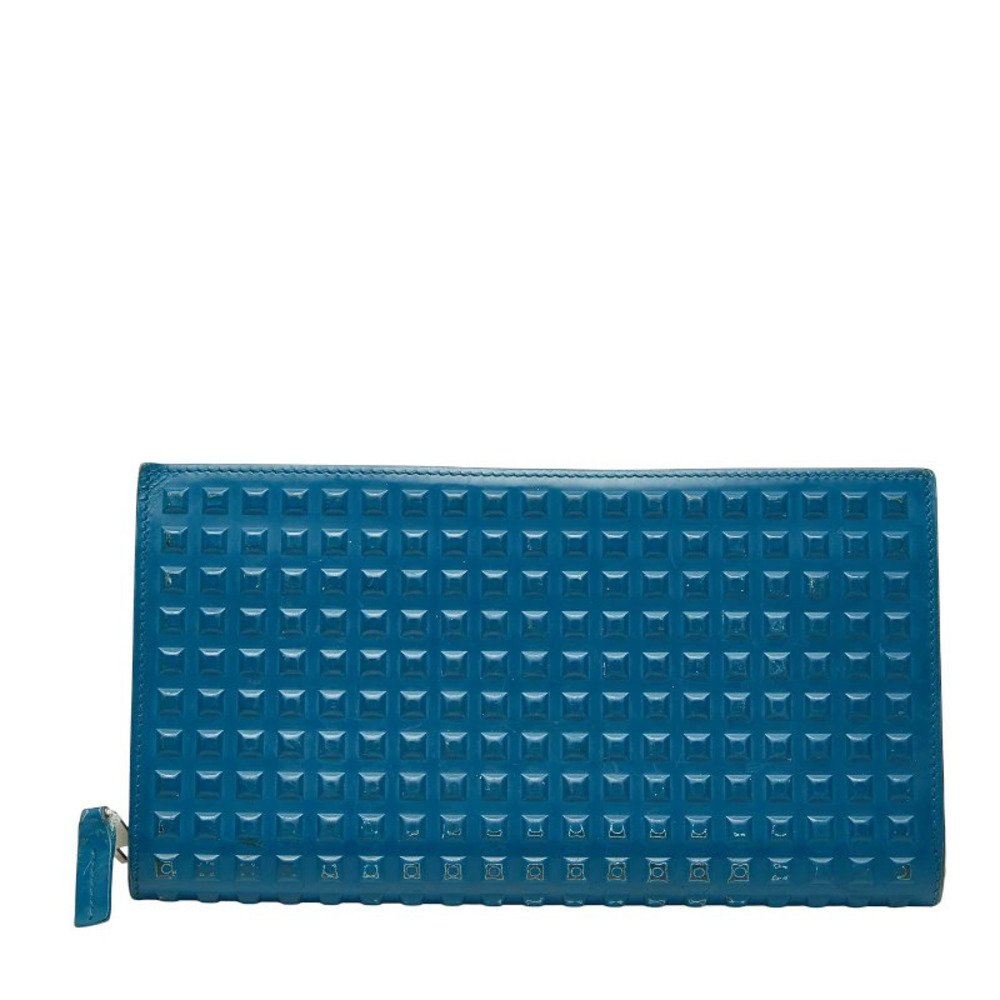 Balenciaga Grid Wallet Long Round Zipper Blue Leather